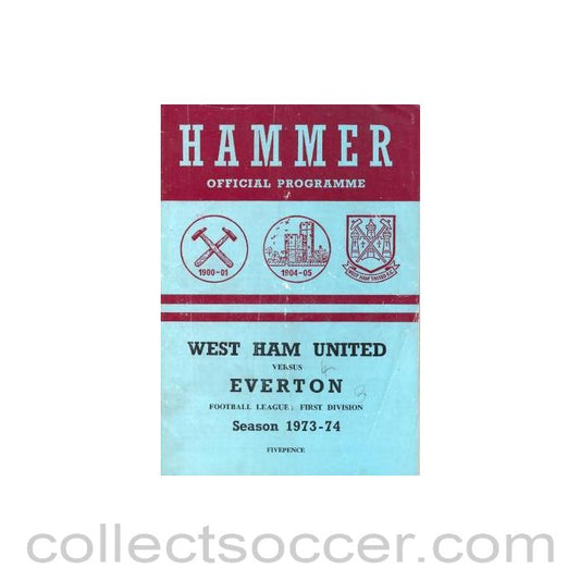 1974 - West Ham United v Everton official programme 16/02/1974