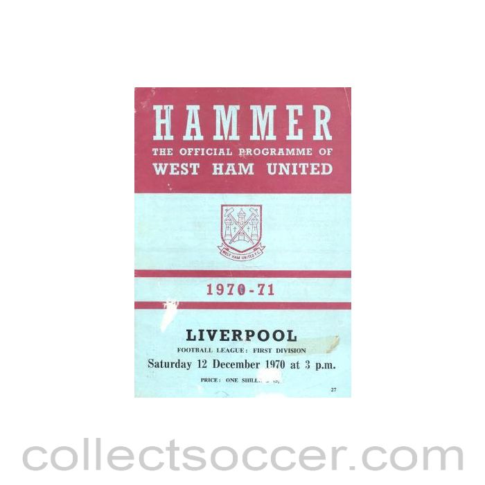 1970 - West Ham United v Liverpool official programme 12/12/1970