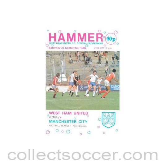 1982 - West Ham United v Manchester City official programme 25/09/1982