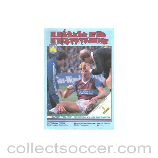 1984 - West Ham United v Nottingham Forest official programme 22/09/1984