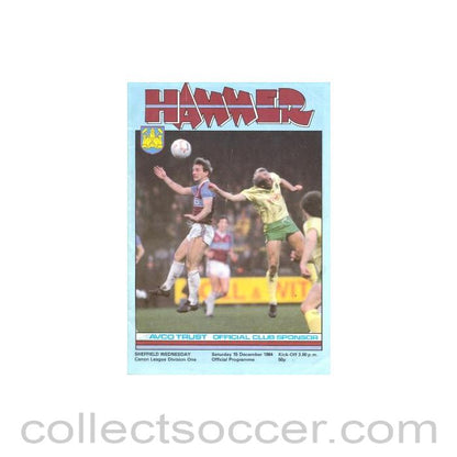 1984 - West Ham United v Sheffield Wednesday official programme 15/12/1984