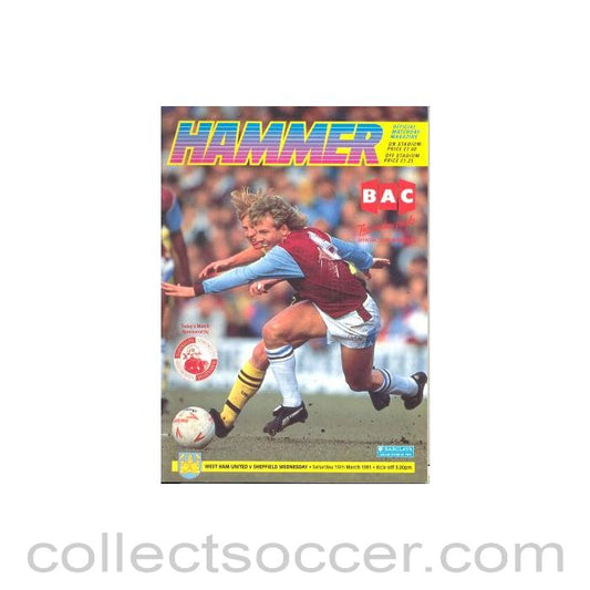 1991 - West Ham United v Sheffield Wednesday official programme 16/03/1991