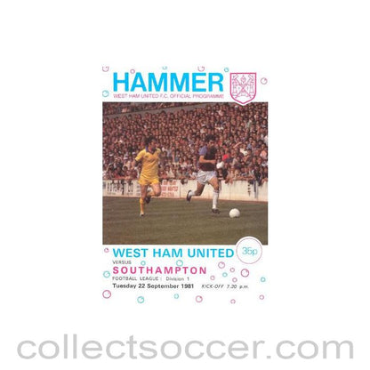 1981 - West Ham United v Southampton official programme 22/09/1981