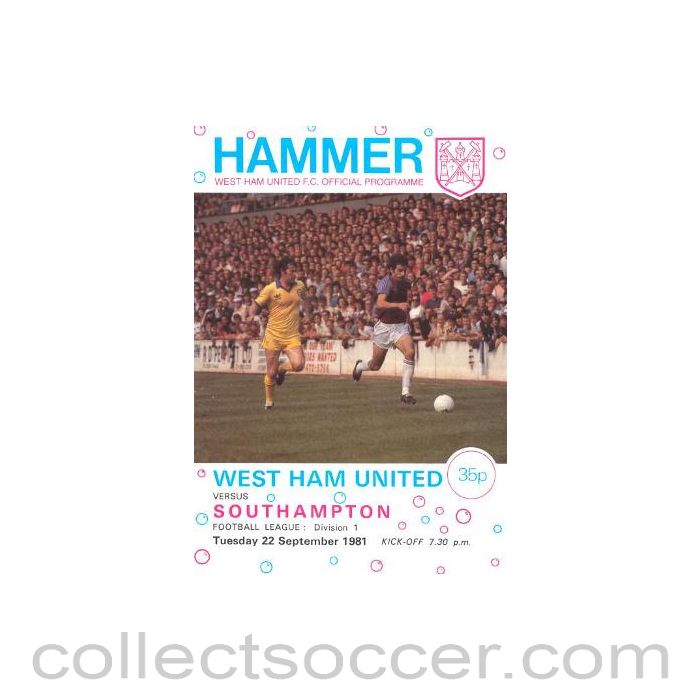 1981 - West Ham United v Southampton official programme 22/09/1981