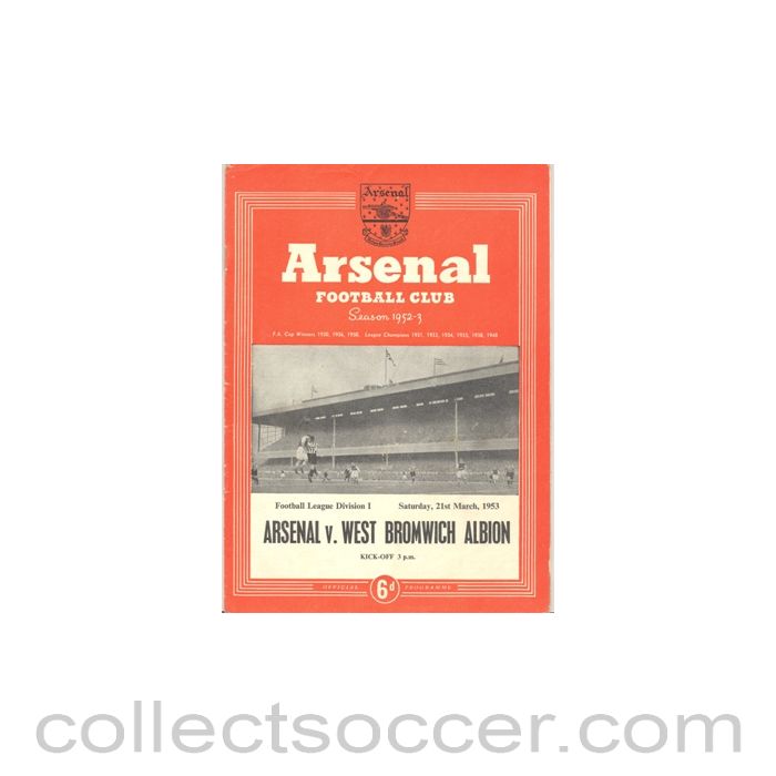 1953 - Arsenal v West Bromwich Albion official programme 21/03/1953