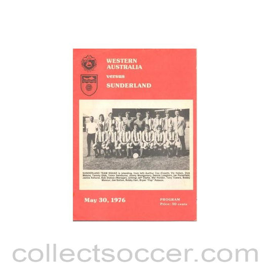 1976 - Western Australia v Sunderland official programme 30/05/1976
