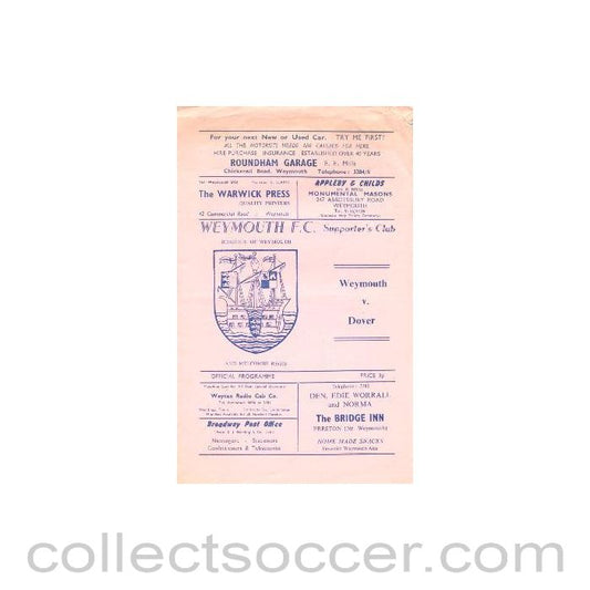 1971 - Weymouth v Dover official programme 25/09/1971