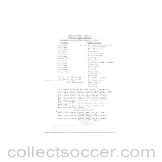 1990 - Weymouth v Esbjerg Denmark official programme 07/03/1990 friendly match