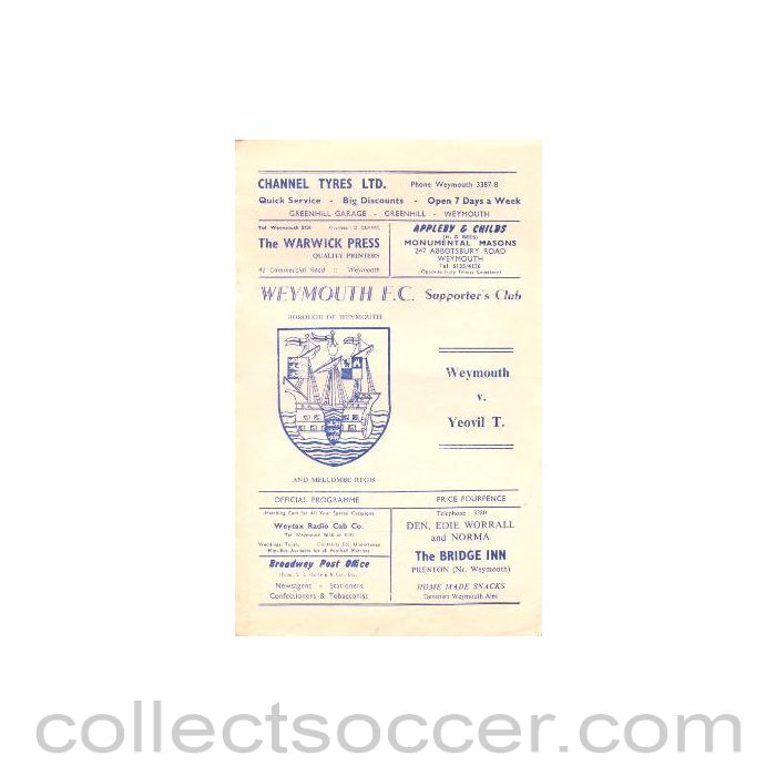 1970 - Weymouth v Yeovil Town official programme 27/03/1970