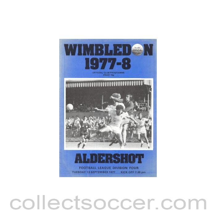 1977 - Wimbledon v Aldershot official programme Season 13/09/1977