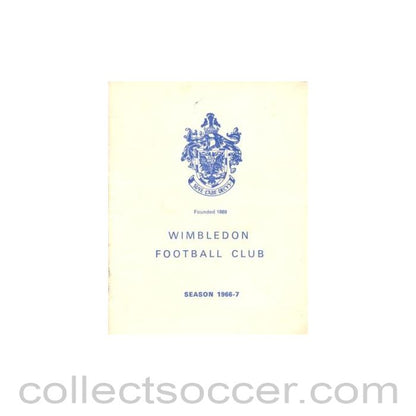 1966 - Wimbledon v Bedford Town official programme 12/11/1966