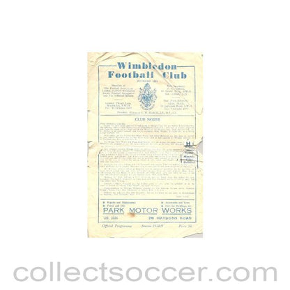 1958 - Wimbledon v Corinthian-Casuals official programme 13/12/1958