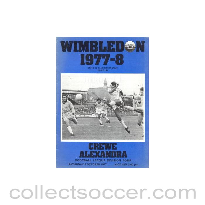 1977 - Wimbledon v Crewe Alexandra official programme 08/10/1977