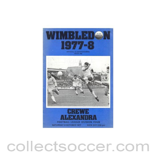 1977 - Wimbledon v Crewe Alexandra official programme 08/10/1977