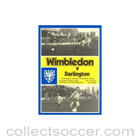 1979 - Wimbledon v Darlington official programme 17/05/1979