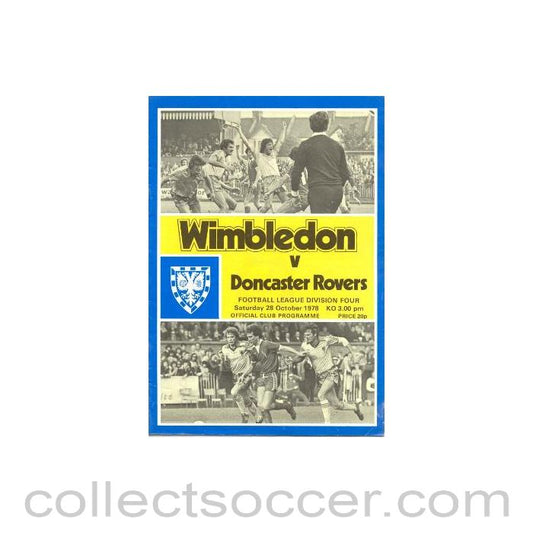 1978 - Wimbledon v Doncaster Rovers official programme 28/10/1978