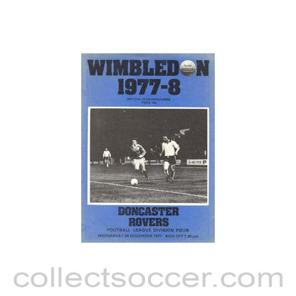 1977 - Wimbledon v Doncaster Rovers official programme 28/12/1977