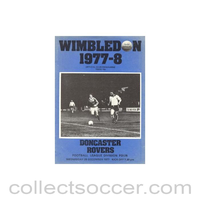 1977 - Wimbledon v Doncaster Rovers official programme 28/12/1977