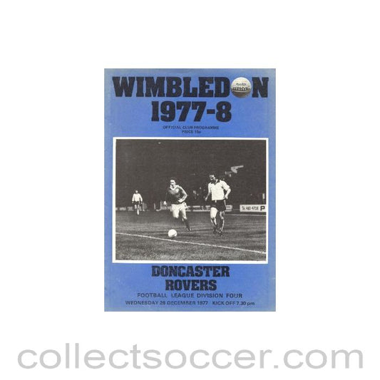 1977 - Wimbledon v Doncaster Rovers official programme 28/12/1977