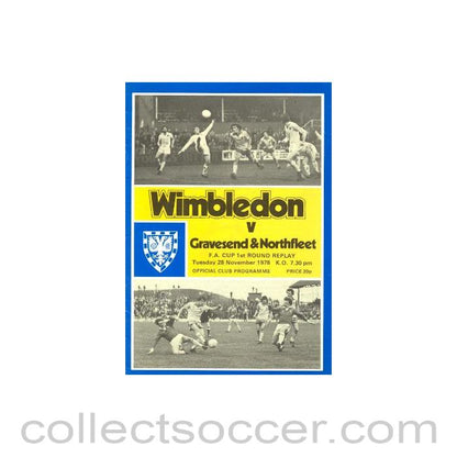1978 - Wimbledon v Gravesend & Northfleet official programme 28/11/1978