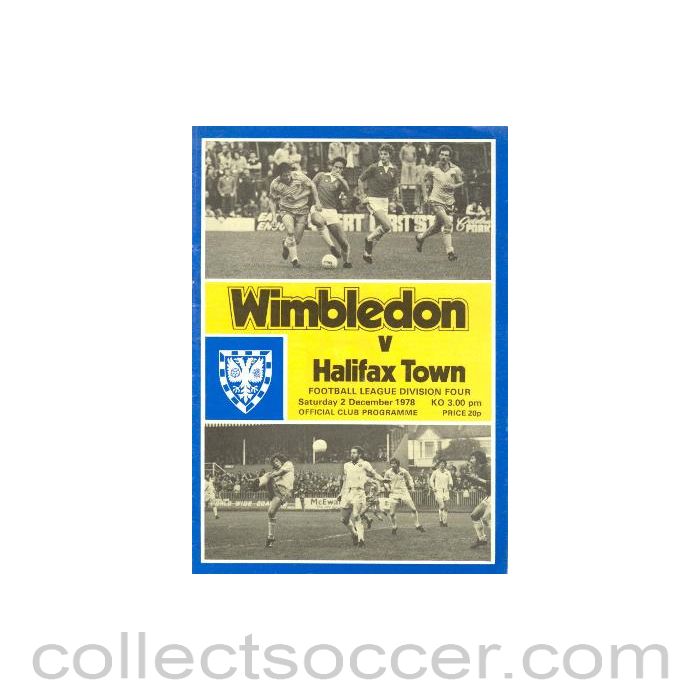 1978 - Wimbledon v Halifax Town official programme 02/12/1978