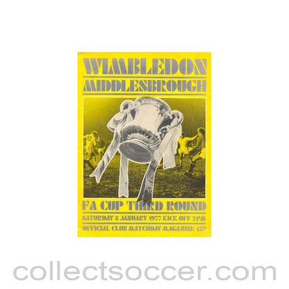 1977 - Wimbledon v Middlesbrough official programme 08/01/1977