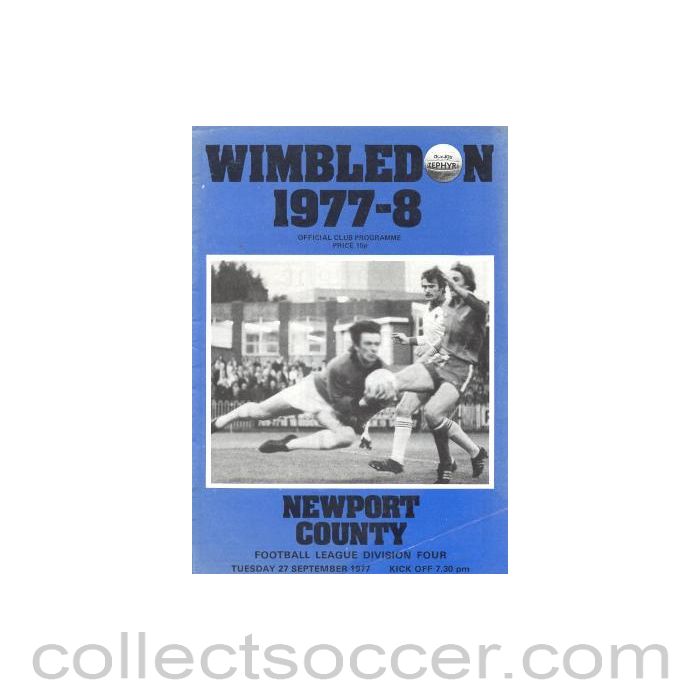 1977 - Wimbledon v Newport County official programme 27/09/1977