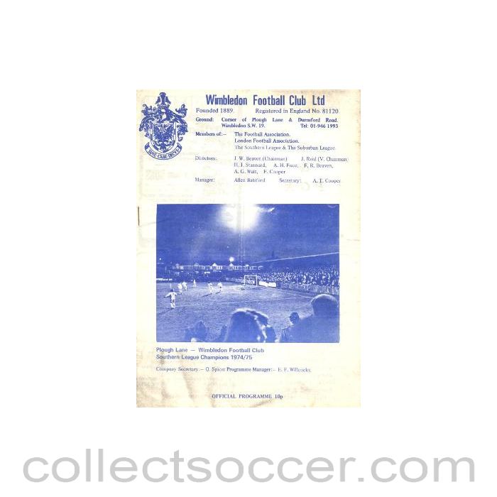 1976 - Wimbledon v Nuneaton Borough official programme 22/04/1976