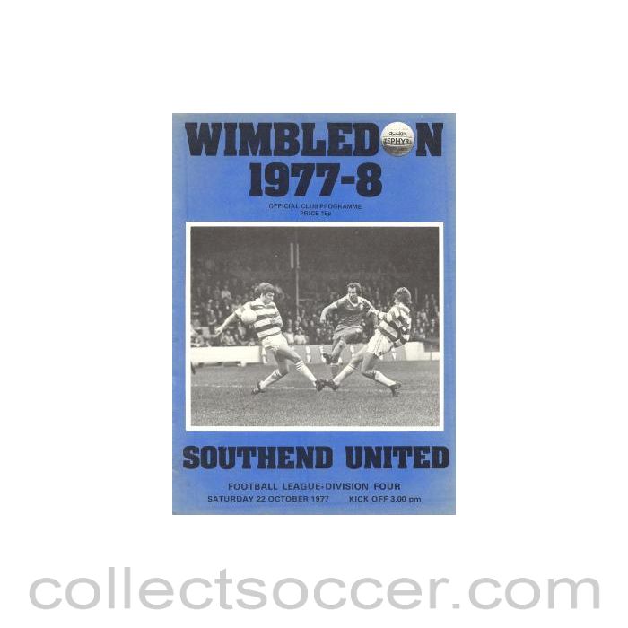 1977 - Wimbledon v Southend United official programme 22/10/1977