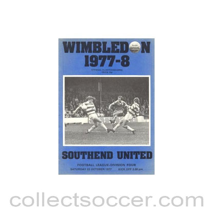 1977 - Wimbledon v Southend United official programme 22/10/1977