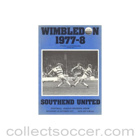 1977 - Wimbledon v Southend United official programme 22/10/1977