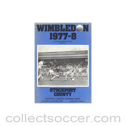1978 - Wimbledon v Stockport County official programme 22/04/1978