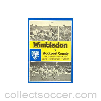 1978 - Wimbledon v Stockport County official programme 11/11/1978