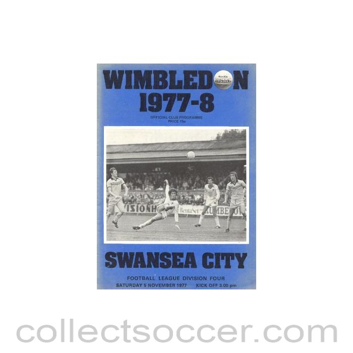 1977 - Wimbledon v Swansea City official programme 05/11/1977
