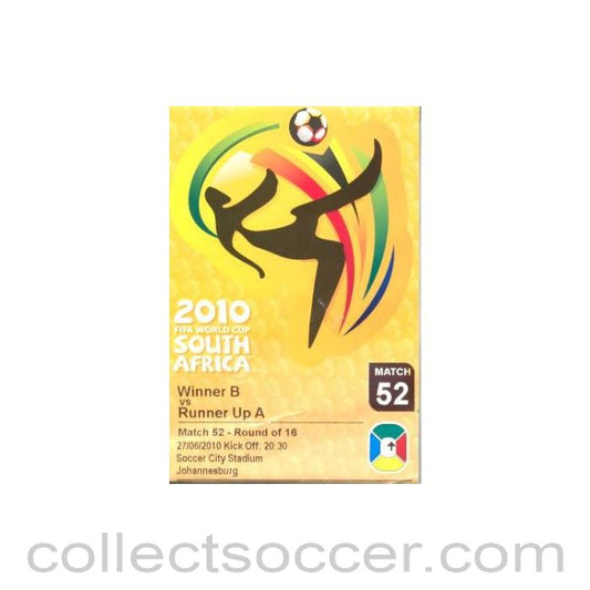 2010 World Cup yellow ticket Match 52 Argentina v Mexico 27/06/2010