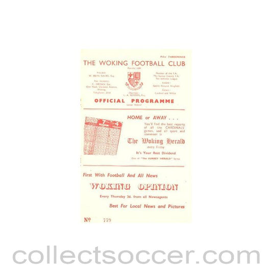 1956 - Woking v Clapton official programme 18/08/1956
