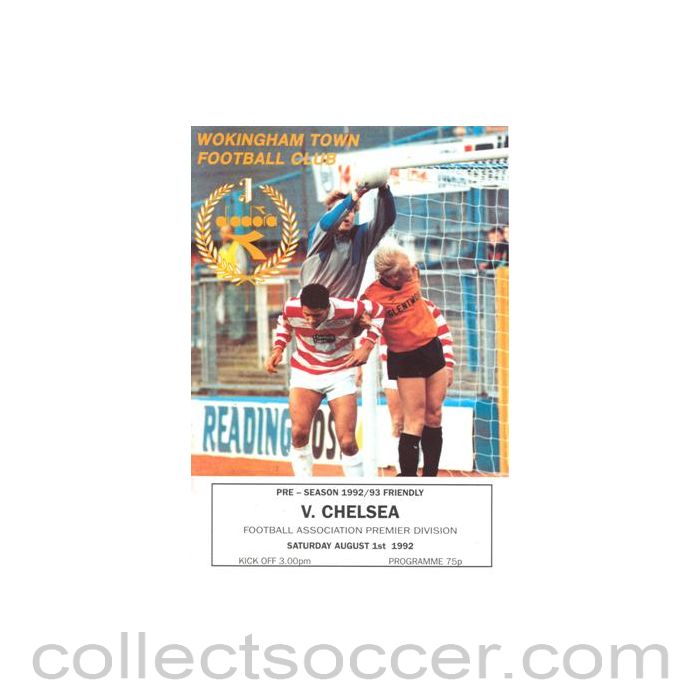 1992 - Wokingham Town vChelsea official programme 01/08/1992 Pre-Season Friendly Match