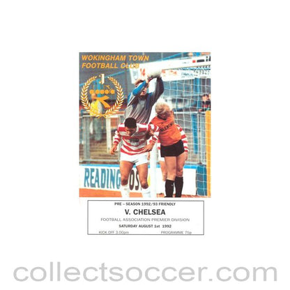 1992 - Wokingham Town vChelsea official programme 01/08/1992 Pre-Season Friendly Match