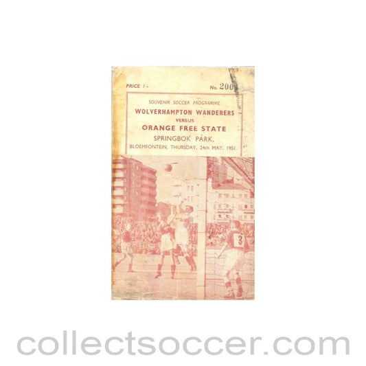 1951 - Orange Free State v Wolverhampton Wanderers official programme 24/05/1951 very rare