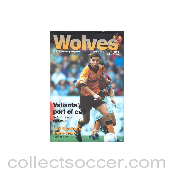 1994 - Wolverhampton Wanderers v Port Vale official programme 01/10/1994