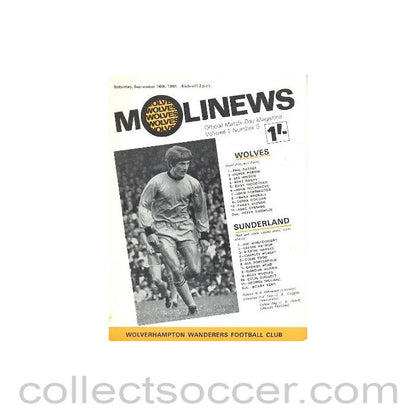 1968 - Wolverhampton Wanderers v Sunderland official programme 14/09/1968 Football League