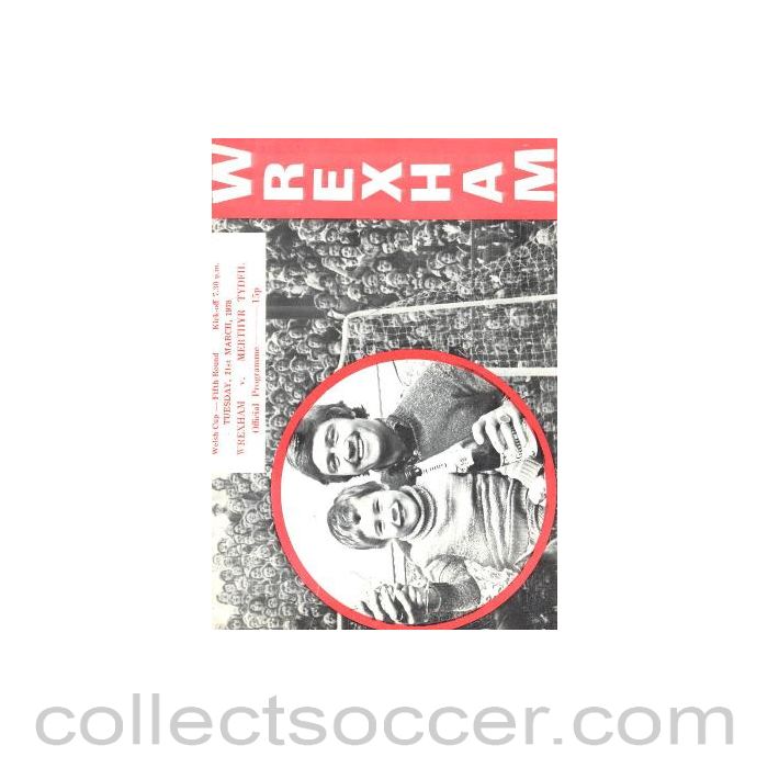 1978 - Wrexham v Merthyr Tydfil official programme 21/03/1978 Welsh Cup