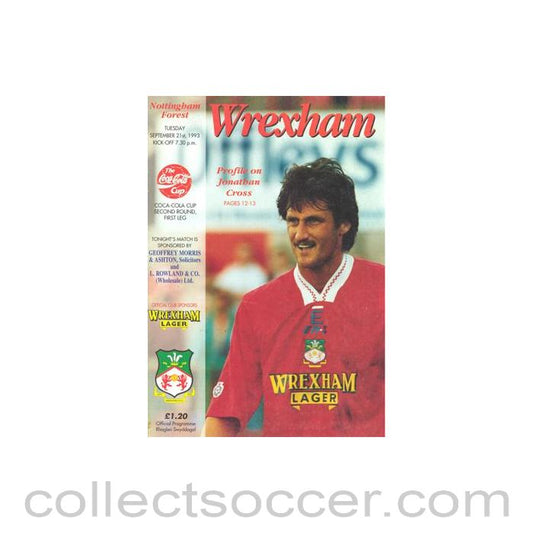 1993 - Wrexham v Nottingham Forest official programme 21/09/1993 Coca Cola Cup