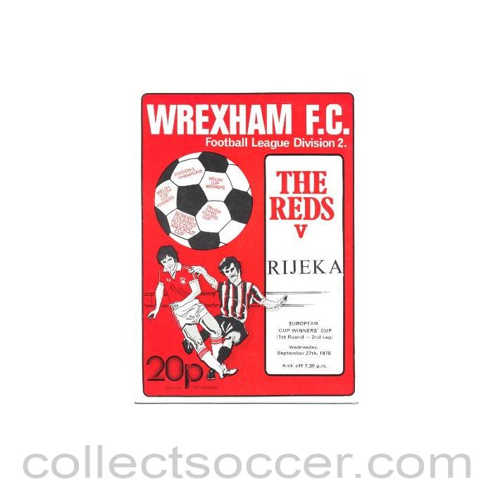 1978 - Wrexham v Rijeka 27/09/1978 European Cup Winners Cup official programme