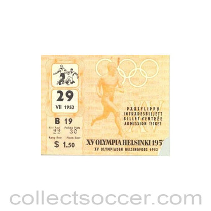1952 - 15th Olympics Helsinki 1952 Ticket Football 29/07/1952