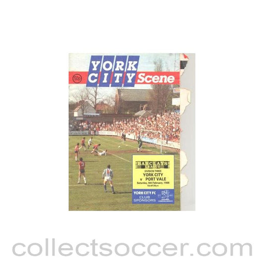 1988 - York City v Port Vale official programme 06/02/1988 Barclays League, half price