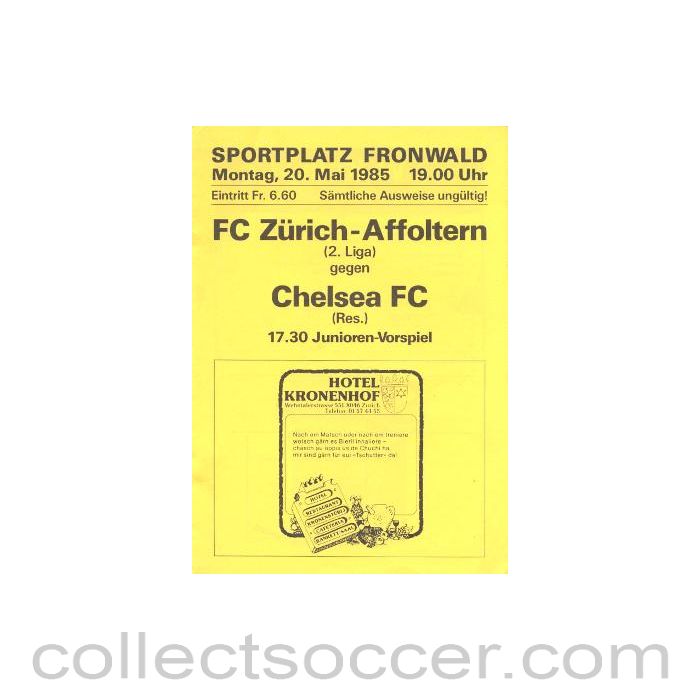 1985 - Zurich-Affoltern vChelsea official programme 20/05/1985