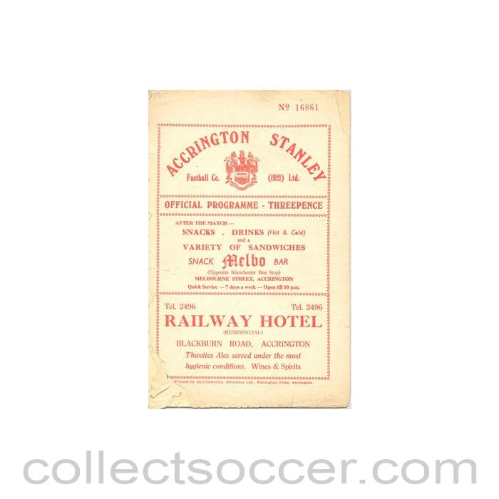 1958 - Accrington Stanley v Bury official programme 05/03/1958