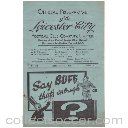 1939 Leicester City v Arsenal Fred Sharman Benefit Official Programme