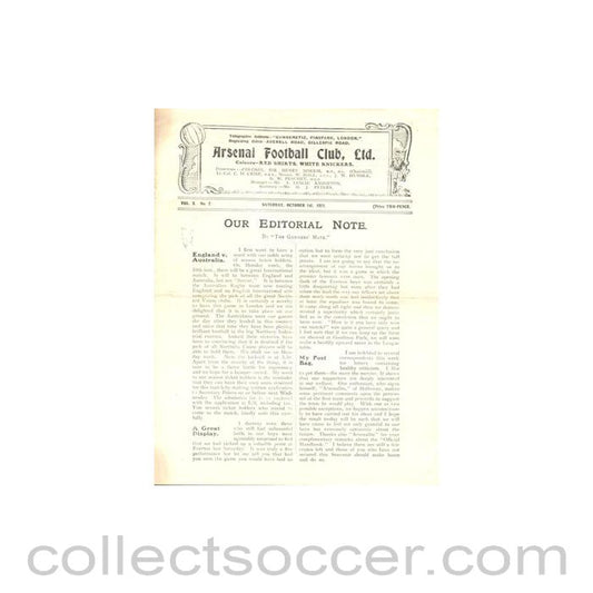 1921 - Arsenal v Everton official programme 01/10/1921